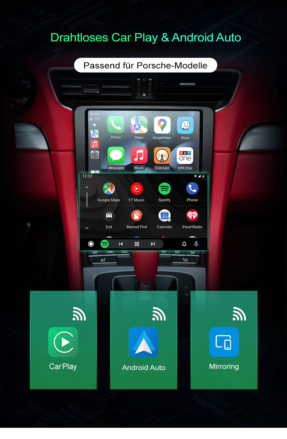 Porsche Car Module Wireless CarPlay & Android Auto Modulbox für Porsche (911, Boxster, Ca